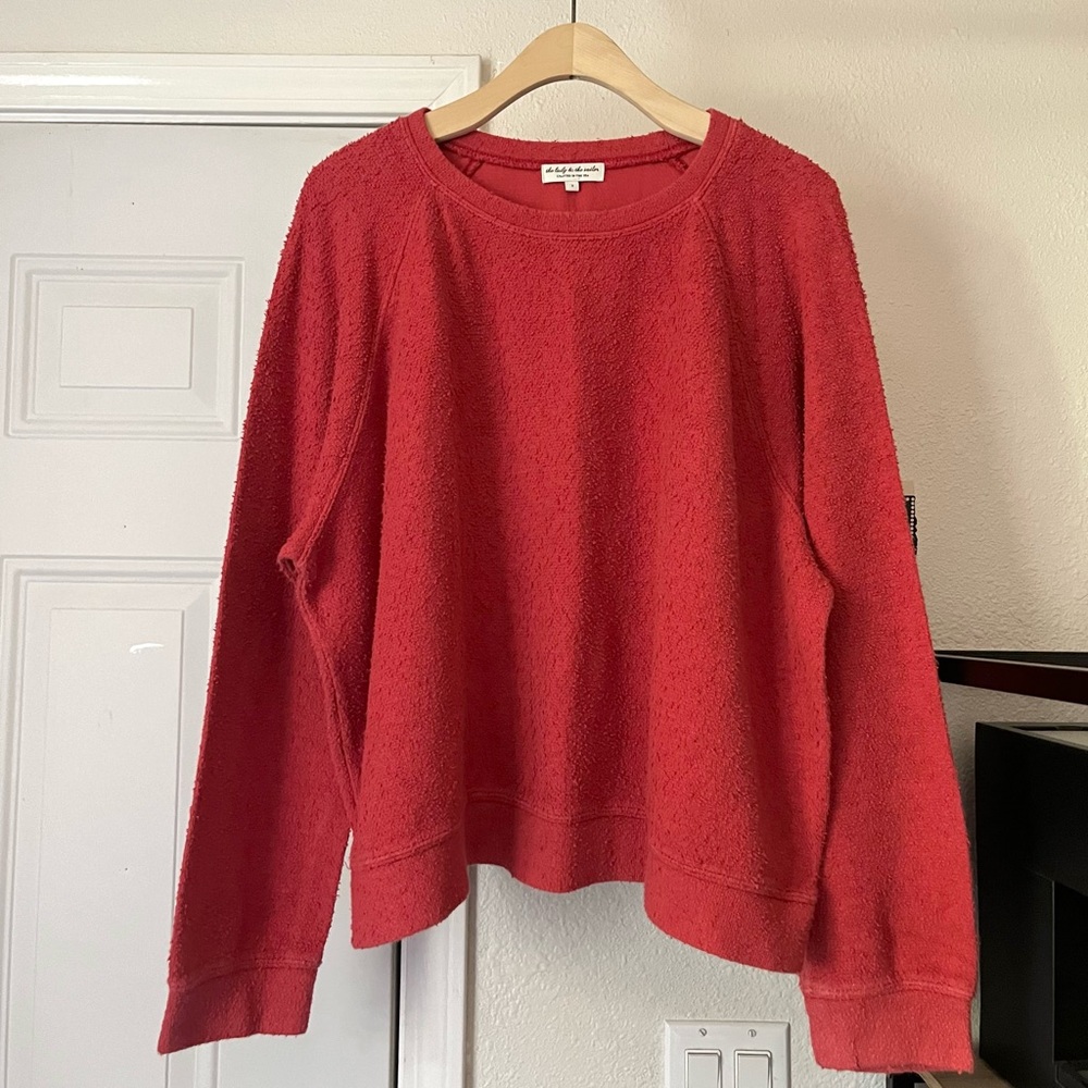 THE LADY &‎ THE SAILOR red nubby textured knit raglan oversized pullover sweater